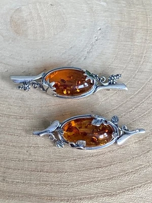 Broche ámbar estilo vintage plata de ley 925 hojas talladas uvas Foto 1 de 4