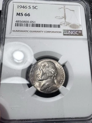 1946-S Jefferson Nickel 5c NGC MS 66 Mint State Uncirculated Coin - Image 1 of 4