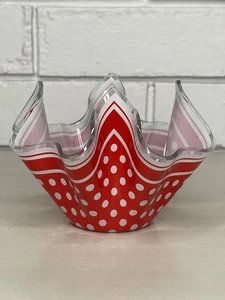 Vintage Chance Brothers Glass Red Handkerchief Vase Polka Dot Mid Century Retro - Picture 1 of 9