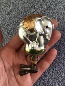Vtg Glass Elephant Ornament CLIP ON Gold Silver Glitter - Picture 1 of 11