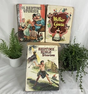 1950's Hardcover Childrens Book Lot Set of 3 Bedtime, Bible and Mother Goose - Picture 1 of 16