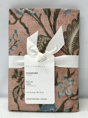 NEW Pottery Barn Ella Reversible Floral STANDARD Sham~Pink Multi - Image 1 of 3