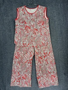 VTG Handmade Top and Pants Set Womens L Red Paisley Cropped Wide Leg Sleeveless - Picture 1 of 17