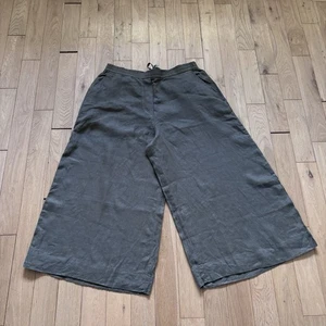 Cos Linen Trousers Size 44 UK 16 Green Wide Leg Cropped Pockets 100% Linen - Picture 1 of 10