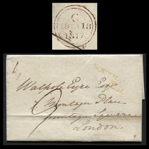 1817 Southampton to London – Montagu Place, “C” Bishop Mark Stampless Cover - Picture 1 of 5