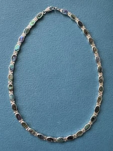 Vintage Native American Navajo .925 Sterling Silver And Abalone Inlay Necklace - Picture 1 of 13
