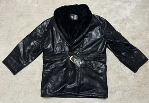 VTG GV Emporio Italy Shearling Leather Pea Coat Double Breast Faux Fur Jacket XL - Picture 1 of 18