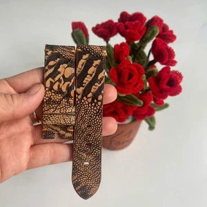 24/22 mm Padded  Brown   Genuine OSTRICH Leg LEATHER SKIN WATCH STRAP BAND - Picture 1 of 14