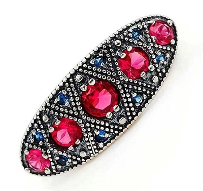 1CT Treated Ruby & Sapphire 925 Sterling Silver Victorian Style Ring Sz 8 XA1-1 - Image 1 of 3