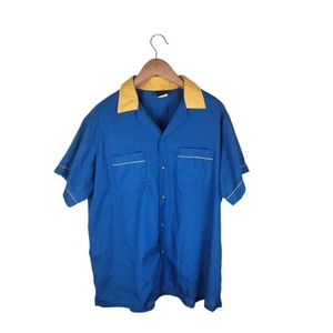 Vintage Bowling Shirt Mens XL Blue Yellow Spam A Rama Retro Hilton Made In USA - Picture 1 of 8