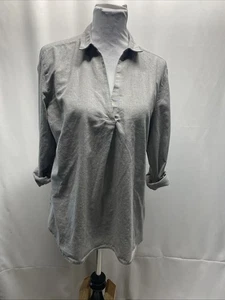 New Look Women’s US 12 Gray Long Sleeve VNeck Collared Side Slits Tunic Top - Picture 1 of 12