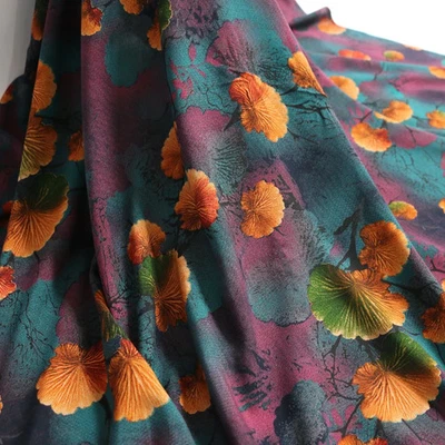 55'' Wide Embossed Rayon Viscose Fabric Robe Shirt Pants Material Leaf Pattern - Image 1 of 4