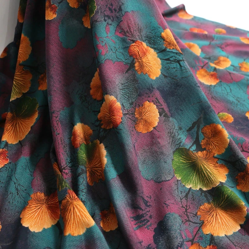 55'' Wide Embossed Rayon Viscose Fabric Robe Shirt Pants Material Leaf Pattern - Image 1 of 4