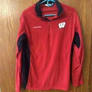 Columbia Wisconsin Badgers Quarter Zip Red Black Medium - Picture 1 of 11