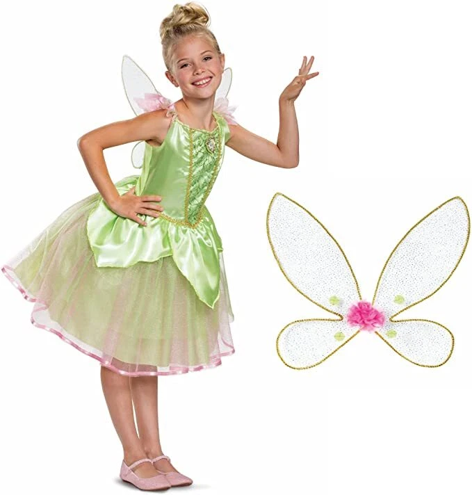 Tinkerbell-Kostüm Für Mädchen – Mit Flügeln, Elfenohren & Zauberstab | Feenkleid Für Halloween, Karneval Oder Geburtstag