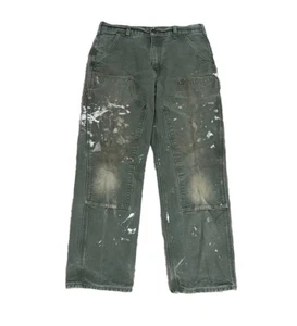 Pantalone carpentiere vintage Carhartt doppio ginocchio verde muschio pittore 32x30 B136 MOS - Foto 1 di 9