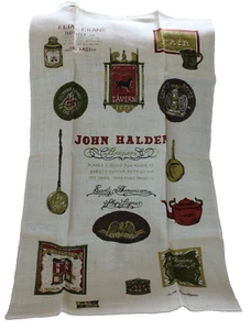 Vintage Kay Dee Handprints Linen Tea Towel Early American Shop Signs - Bild 1 von 6