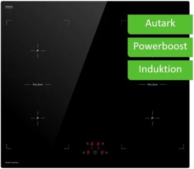KEENBERK Piano Cottura Induzione Vetroceramica Induzione 60cm Autonomo 4 Piastre 2 Zone Flex