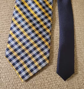 Tommy Hilfiger X-Long 100% Silk  Nectie Plaid  blue Gray Yellow Tie Luxury NWT  - Picture 1 of 2