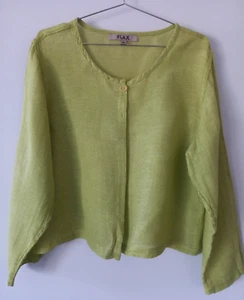 FLAX Women's Lime Green 100% Linen Loose Fit Jacket/Blouse Size: Med - Picture 1 of 8
