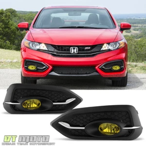 For 2014-2015 Honda Civic 2dr Coupe Yellow Fog Lights Bumper Lamps w/Switch+Bulb - Picture 1 of 9
