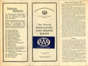 Vintage 1927 Pennsylvania Official Road Map – State Highway Dept. (Sticker) - Picture 1 of 3
