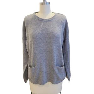 Massimo Dutti Wolle Kaschmir grau Pullover kastig Taschen Rundhalsausschnitt Riegel Reißverschluss hinten Medium - Bild 1 von 8