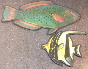Fish parrot angelfish wallart shelf table Wood high resin gloss nautical tiki - Picture 1 of 7