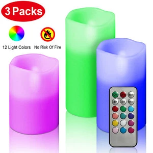 3PCS Battery Operated LED Flameless Candles Flickering with Remote Control Timer - Picture 1 of 12