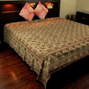 Hand Block Print Floral Tapestry Paisley Elephant Cotton Bedspread Red Twin - Picture 1 of 3