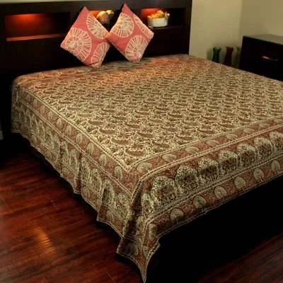 Hand Block Print Floral Tapestry Paisley Elephant Cotton Bedspread Red Twin - Image 1 of 3