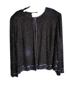 Papell boutique evening 2000 Millennium Black silk Beaded Evening Jacket Size 3X - Picture 1 of 7