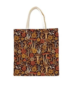 Floral Canvas Aesthetic Tote Bag for Women Girl Retro 1970s Brown Orange Mush... - Picture 1 of 5