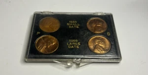 VINTAGE 1960 COIN SET P and D Large & Small 4 Coin Set - Picture 1 of 3