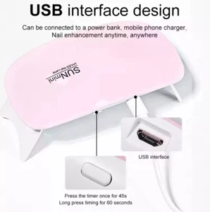 6W Mini UV GEL Smalto Lampada Portatile Luce LED Asciuga Smalto Cura Tempo USB - Foto 1 di 11