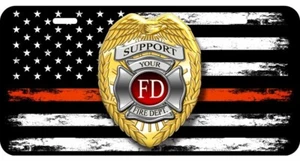 Support Firefighter Thin Red Line USA Aluminum Car Vanity Plate Tag (LP141) - Bild 1 von 1