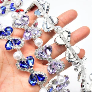 90cm Faux Pearl Crystal Rhinestone Chain Ribbon Trimming DIY Apparel Decoration - Picture 1 of 17
