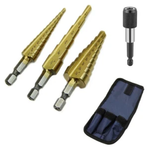 TITANIUM Step Drill Bit Set + Quick Change Locking Bit Holder Attachment! - Picture 1 of 5