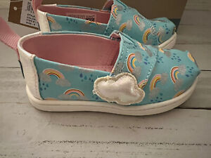 Tiny Toms Blue Weather foil Rainbow-print Toddler Girl Shoes Slip-on US Size 6,7