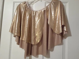 Antique Gold liquid lame’ Dance skirt, mullet w/ side split, waist fits 26"- 36" - Picture 1 of 2