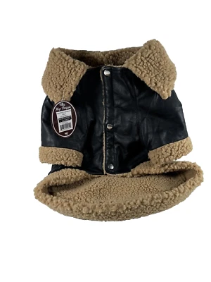 NUEVO con ETIQUETAS HIP DOGGIE Abrigo de Cuero sintético Talla L Negro/Tostado CUELLO 13.5/PECHO 16-18 Foto 1 de 4