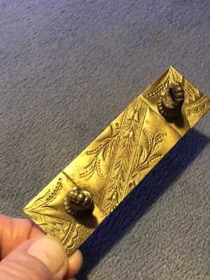 Antique Brass Drawer Pull Dresser Hardware Ornate Etched 2 Screw 3.5” Used 1870+ - Image 1 of 4