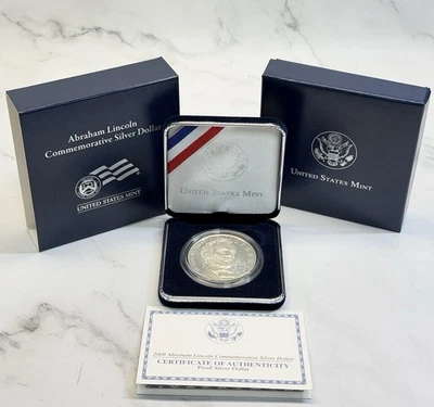 2009-P Abraham Lincoln Commemorative Silver Dollar Proof w/ COA & Box - Image 1 of 4