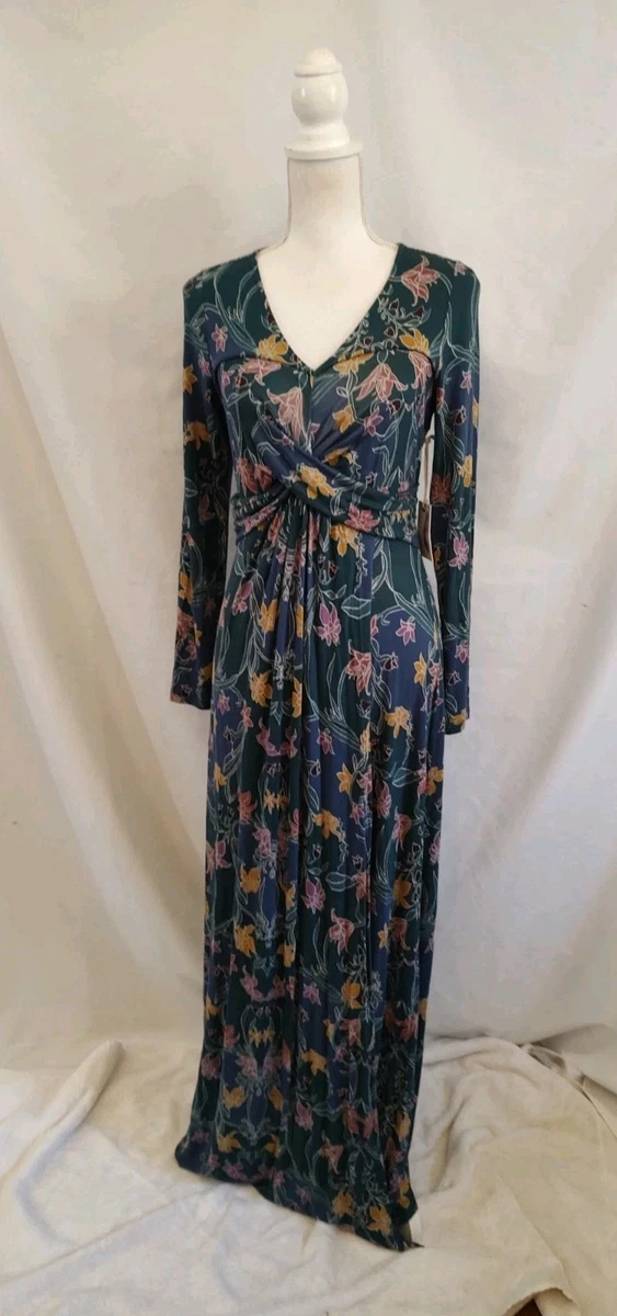 Jessica Simpson Women's Floral Print Maxi Dress With Braid Tie & Cut Out Sides