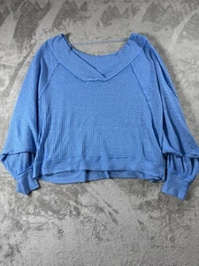 Free People We The Free Womens Medium Blue Waffle Knit Off The Shoulder Active - Picture 1 of 5