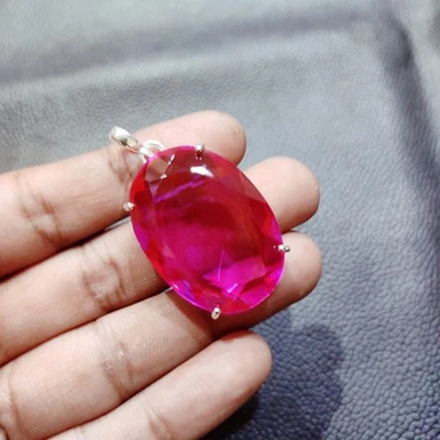 Ciondolo pietra preziosa ovale quarzo tormalina ciondolo argento sterling... - Immagine 1 di 4