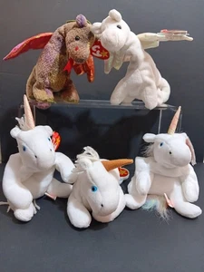 Konvolut 5 Stk. TY Beanie Babys Drachen & Einhörner Set #5 mit Etikett - Bild 1 von 8