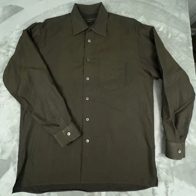 Ermenegildo Zegna Shirt Mens Large Brown Green Old Money Luxury Made in Romania - Image 1 of 4