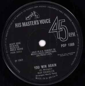 Ray Charles You Win Again 7" vinyl UK His Masters Voice 1962 solid label design - Picture 1 of 2