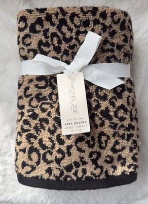 "Juego de toallas de mano Rachel Zoe de 2 piezas con estampado animal de leopardo de 18"" x 30"" nuevas con etiquetas" Foto 1 de 4